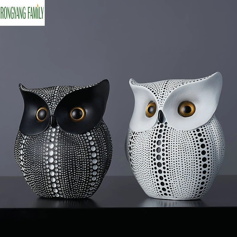 Nordic Owl Statue Home Living Room Office Decoration Nighthawk Sculpture Modern Creative Animal Night Miniatures Figurines | Дом и сад
