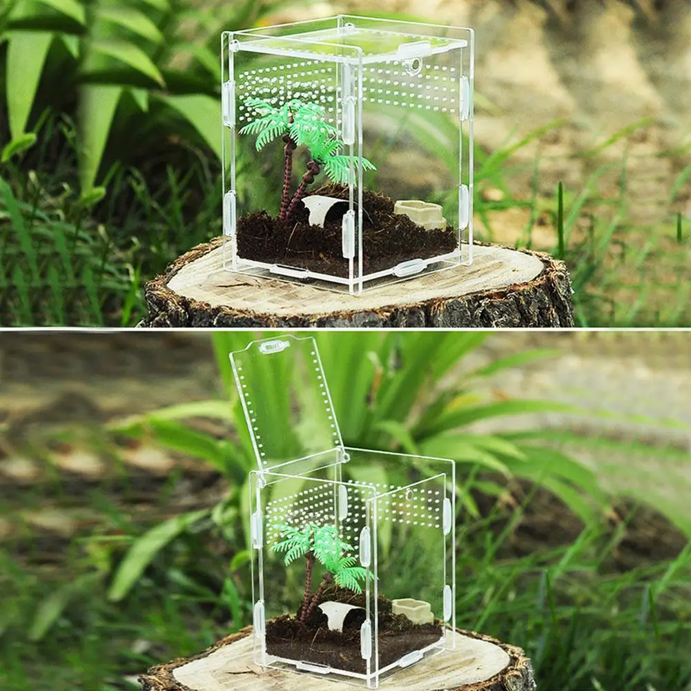 Акриловая коробка для разведения рептилий, 360 градусов, высокий прозрачный Террариум для альпинизма, для яиц, инструмент для инкубации(магнитное притяжение