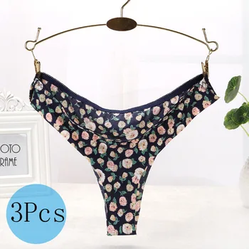 

3Pcs Ice silk no trace increase printed women's underwear women's thong