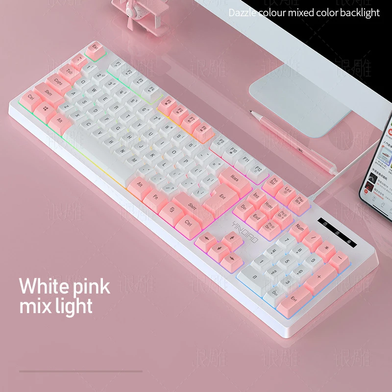 

Wired Gaming Keyboard Mechanical Feel USB RGB Backlit Color Matching 104 Keys Keyboards for Boy Girl Gift Home Office Gamer