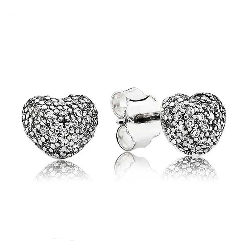 

Authentic 925 Sterling Silver Earring In My Heart WIth Crystal Stud Earrings For Women Wedding Party Gift fit Lady Jewelry