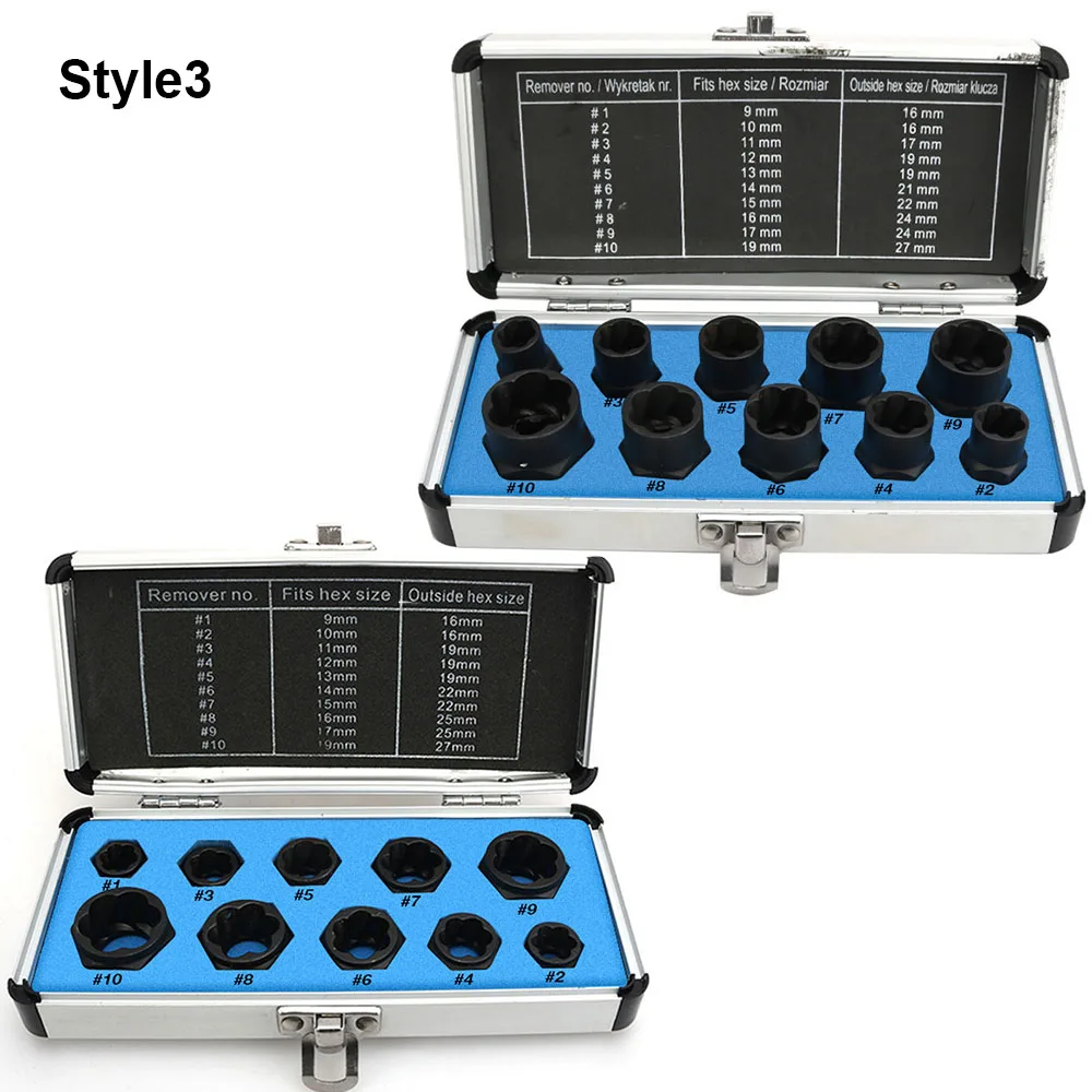 Style1 and Style2 10 шт. поврежденный болт гайка винт для удаления экстрактор удаление набор удаление гаек гнездо инструмент резьба ручные инструменты комплект с коробкой - Цвет: Style1 and Style2