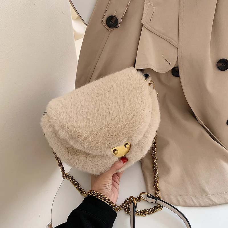Light Khaki TOYOOSKY, модная седельная сумка из искусственного меха, женские роскошные сумки на плечо, маленькая круглая сумочка, сумки через плечо - Цвет: Light Khaki