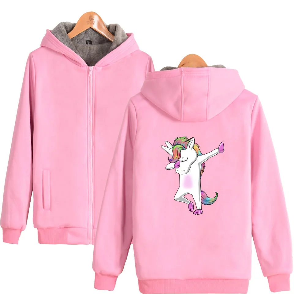 Женская теплая куртка Kawaii с принтом единорога, Новое поступление, толстовки с бархатом внутри, Толстовка Harajuku Moletom Feminino BB50WY