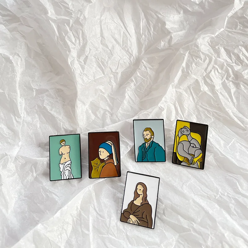 Retro Style Funny Van Gogh Oil Painting Earrings European Abstract Art Cartoon Mona Lisa Venus Clip on Without Piercing | Украшения и