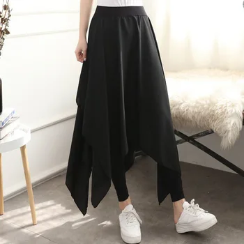 

2020 Elastic Waist Black Bottoms Irregular Hem New Spring Summer Korean Fashion Chiffon Female Pants Tide TM1245