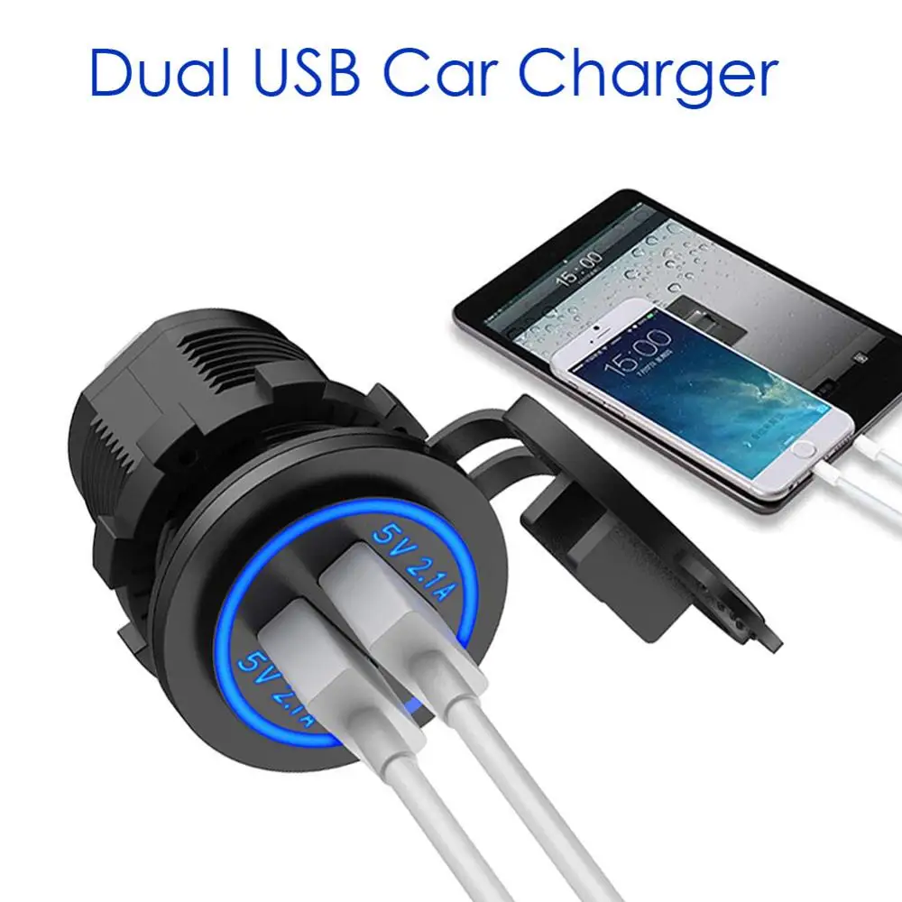 Автомобильное зарядное устройство для прикуривателя 2 1 А 12 В/24 В два USB гнезда