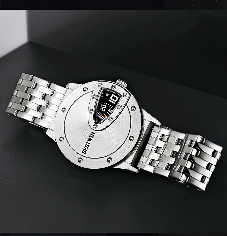 Luxury BESTWIN Brand Trend Cool Men's Wrist Watch Stainless Steel Technology Fashion Quartz Watch For Men 2021 Relogio Masculino