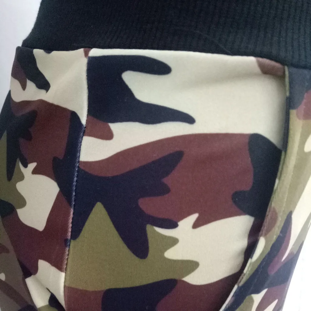 Casual Suit Fashion Women Clothing Long Sleeve Pocket Lacing Zipped Camouflage Print Pants Casual Set Outdoor Sport Running Suit