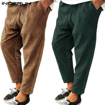 

INCERUN Autumn Casual Men Solid Color Corduroy Sport Trousers Streetwear Harem Pants Fashion Comfort Joggers Mens Sweatpants 5XL