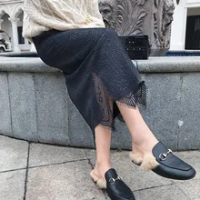 Осенняя юбка новая трикотажная бюст юбка средней длины сшитая кружевная бюст юбка женская тонкая сумка ягодицы бюст юбка