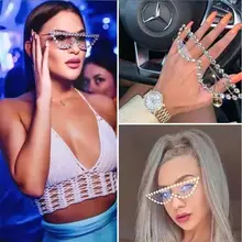 Кристально прозрачные линзы очки женские Мода трендовые дамские уличные вечерние Стразы кошачий глаз солнцезащитные очки градиентные