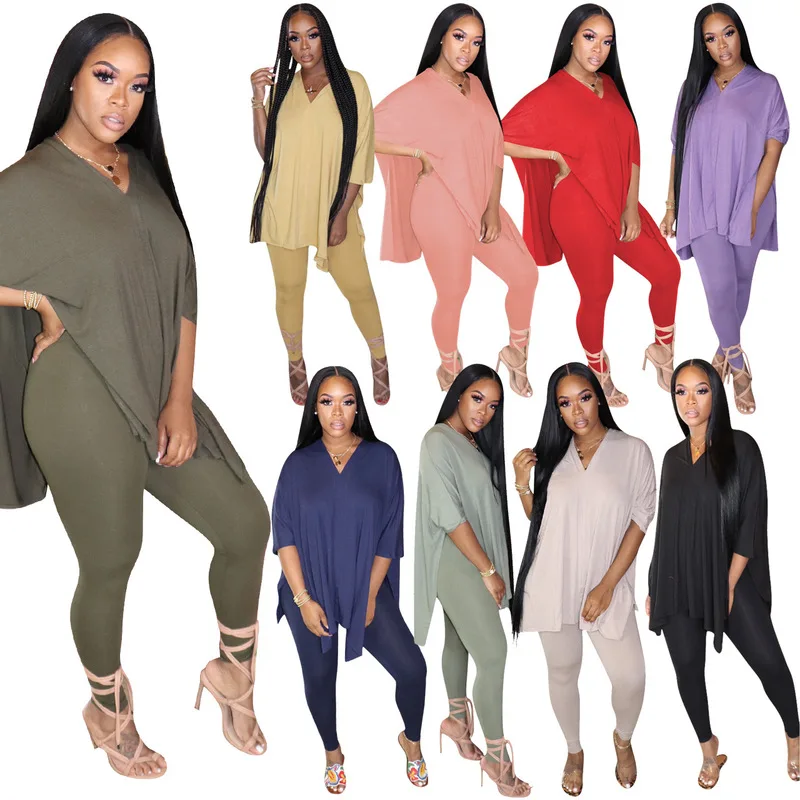 

Top and Tight Leggings Lady Fashion Set Deep V Neck Half Sleeve 2 Pieces Set Sexy Tight Club Party Autumn Women Elastic Waist