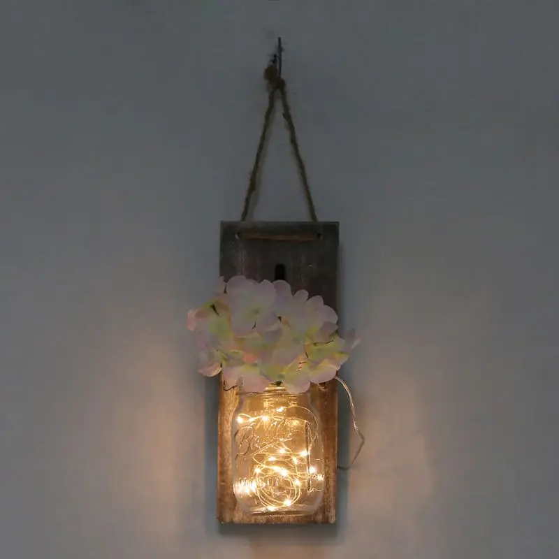 

Rustic DIY Mason Jar Bottle Flower LED Fairy String Light Wall Sconces Lamp for Home Wedding Decoration Prop