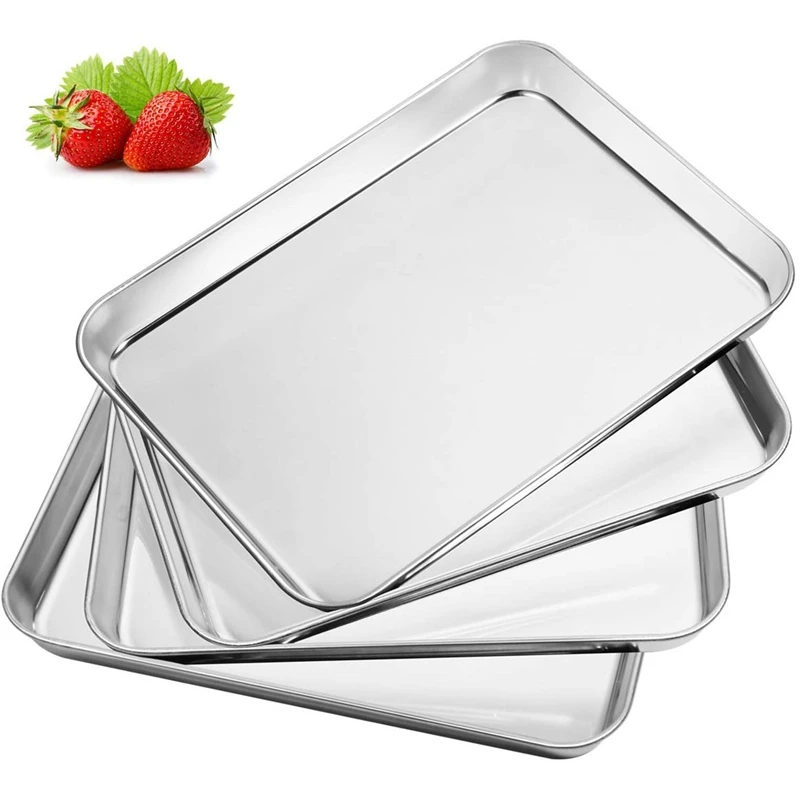 

Hot Baking and Biscuit Flakes, 4 Per Set, Stainless Steel Compact Oven Oven Pan Oven Professional Oven, Heavy Duty, Deep Edge, P