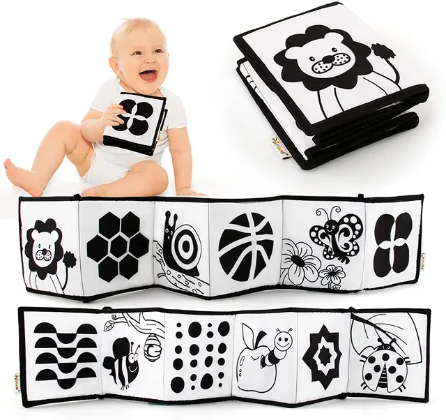 Montessori Baby Cloth Book Black and White Books Newborn Crib Bumper Quiet Book Infant Book Sensory Educational Toys for Babies 1