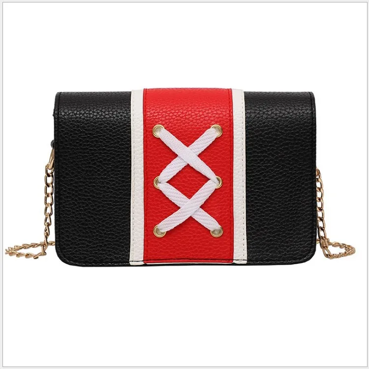 

Bag Women's 2018 New Style Korean-style Versatile Contrast Color Shoe Lace Chain Square Sling Bag Hong Kong Style Shoulder Bag