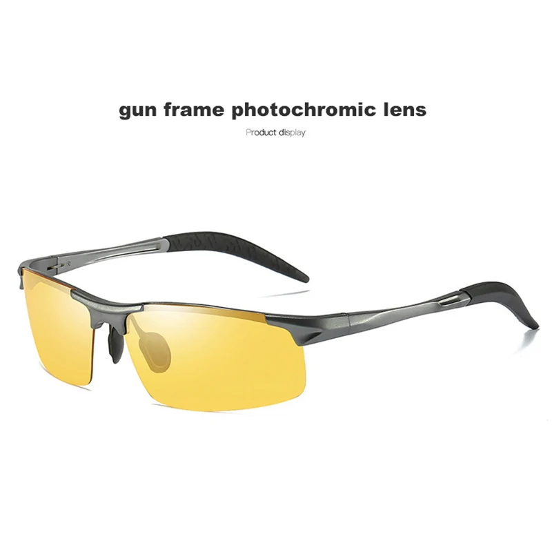 gun frame Фотохромные солнцезащитные очки из алюминиево-магниевого сплава, поляризованные очки ночного видения, мужские очки для вождения, желтые очки для вождения, gafas de sol - Цвет линз: gun frame