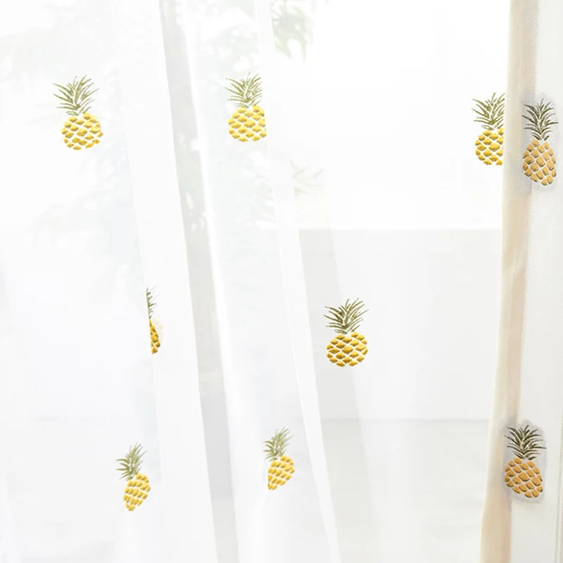 Современные скандинавские вышивка ананас мультфильм затемненные шторы для спальни желтые и белые полосатые оконные шторы занавески M164-50 - Цвет: Tulle