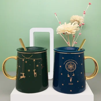 

Nordic Christmas Mug Cute Gold Handle Creative Couple Coffee Mugs Ceramic Breakfast Milk Mugs Funny Mug Vaso Gift Mugs AB50CU