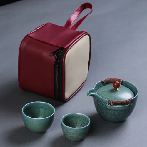 Китайский чайный набор кунг-фу, керамический портативный чайный горшок, набор для путешествий, Gaiwan, чайные чашки для церемонии, чайная чашка, прекрасный подарок - Цвет: E001