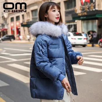 

OMCHION 2019 Winter Jacket Women Thick Snow Wear Coat Lady Clothing Female Outwear Fake Fur Collar Parka Cotton Jacket LMJ73