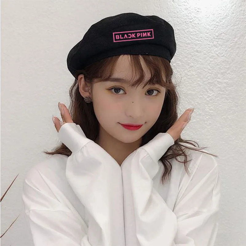 

Kpop BLACKPINK Cotton Beret Hat JENNIE JISOO LISA ROSE Gradient Colors Printed Top Quality Beret Cap Women Girl Hat