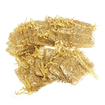 

100pcs 7*9cm Cute Eyelash Pattern Drawstring Organza Wedding Favor Gift Bags Candy Bags Jewelry Pouches (Golden)