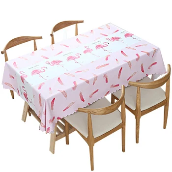 

Cactus Flamingo Tablecloths PVC Waterproof Print Plaid Cups Table Cover Home Hotel Decor Coffee Table Furniture Dustproof Cover