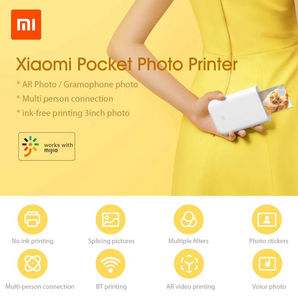 Карманный мини принтер Xiaomi Mi AR 313x400dpi Bluetooth 500 мАч|Смарт-гаджеты| |