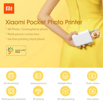 

Xiaomi Mi AR Printer 313 x 400dpi Portable Photo Mini DIY share Bluetooth AR video printing 500mAh pocket printer with mijia app