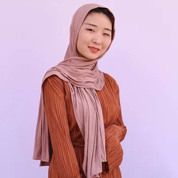 

Premium Cotton Jersey Women Hijab Solid Maxi Muslim Scarf Stretchable Headwear Islamic Long Rectangular Shawl Wrap 170x50cm