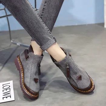 

Dropshipping Hot Autumn Women Ankle Boots Slip on Platform Hook Loop Zipper Sewing Female Shoes Flats Non-Slip Casual Footwear