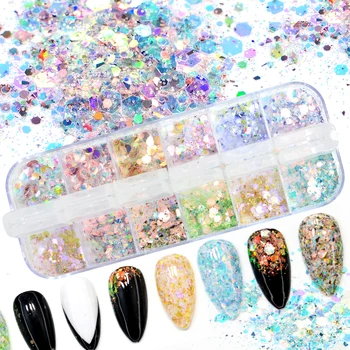 

WUF 1 Box Mix Hexagon Nail Glitter Powder Sequins Set Ultra-Thin Sparkles Flake Manicure Decoration Nail Art Paillette Tips