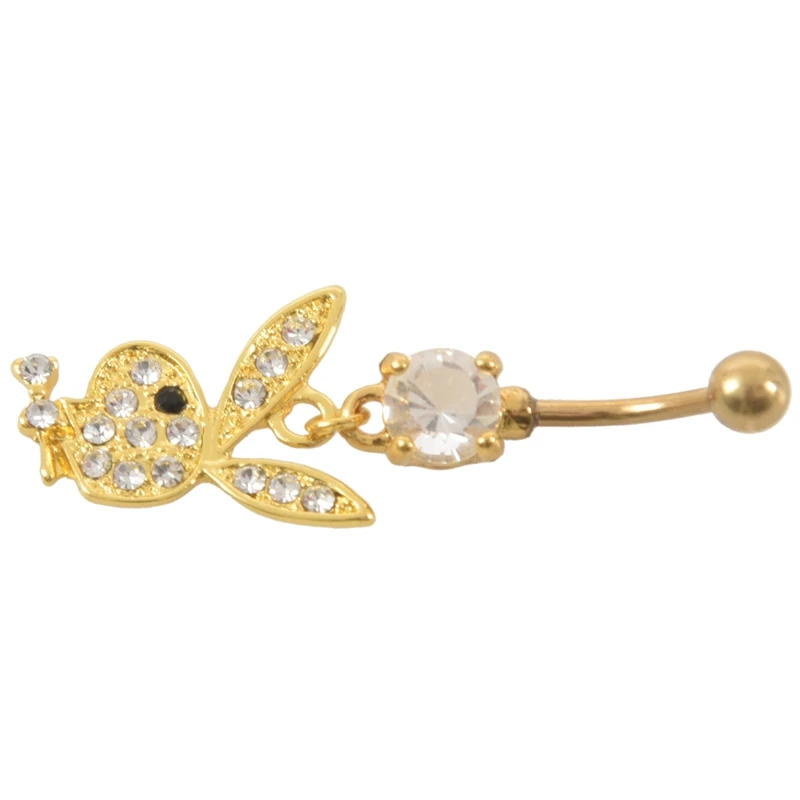 

New Bunny Gold Plated Dangle Belly Button Navel Rings Body Piercing Jewelry Gem Color:Black