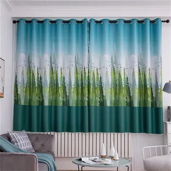 

High Quality Blackout Curtains Polyester Cedar Pastoralism Print Window Blinds Living Room Bedroom Curtains