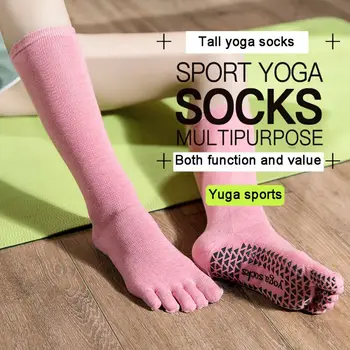 

i2u Non-Slip Yoga long Socks Fitness Cotton Sports Five Fingers Socks Breathable Pilates Ballet stocking dance socks 3 pairs set