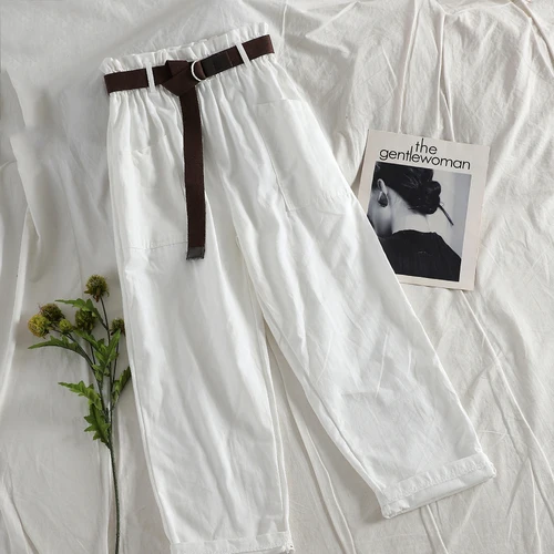 white pants Neploe/корейские новые женские брюки с высокой талией, однотонные прямые брюки карго, Свободные повседневные штаны Harajuku, уличные джоггеры, Pantalon Mujer 90236 - Цвет: white pants