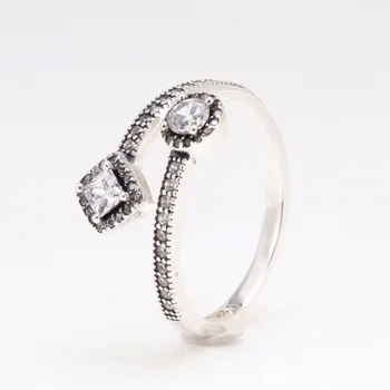

Authentic 925 Sterling Silver New GlittePan Ring Square Open Button Elegant Pan Ring For Women Wedding Party Fashion Jewelry