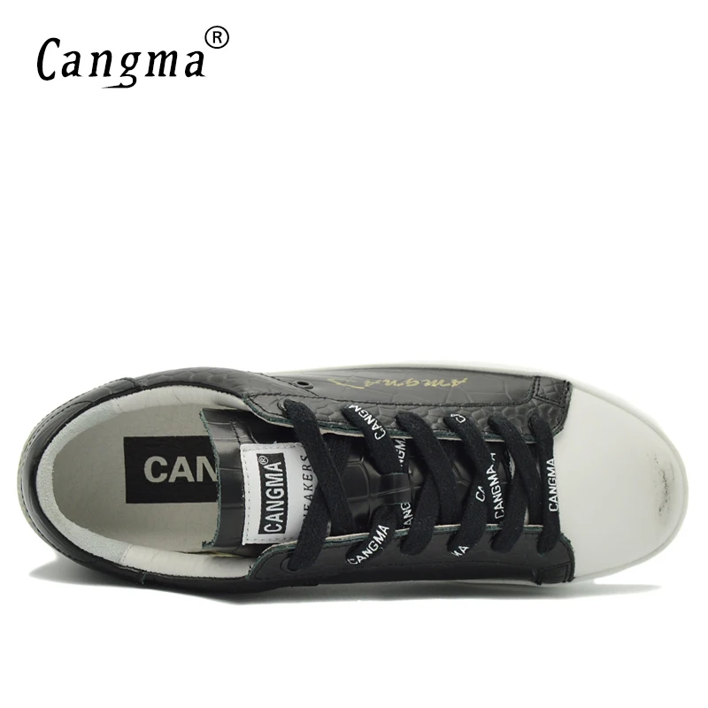 

CANGMA Luxury Brand Sneaker Women Shoes Handmade Black Low Top Patent Genuine Leather Casual Sneakers Woman Flats Female