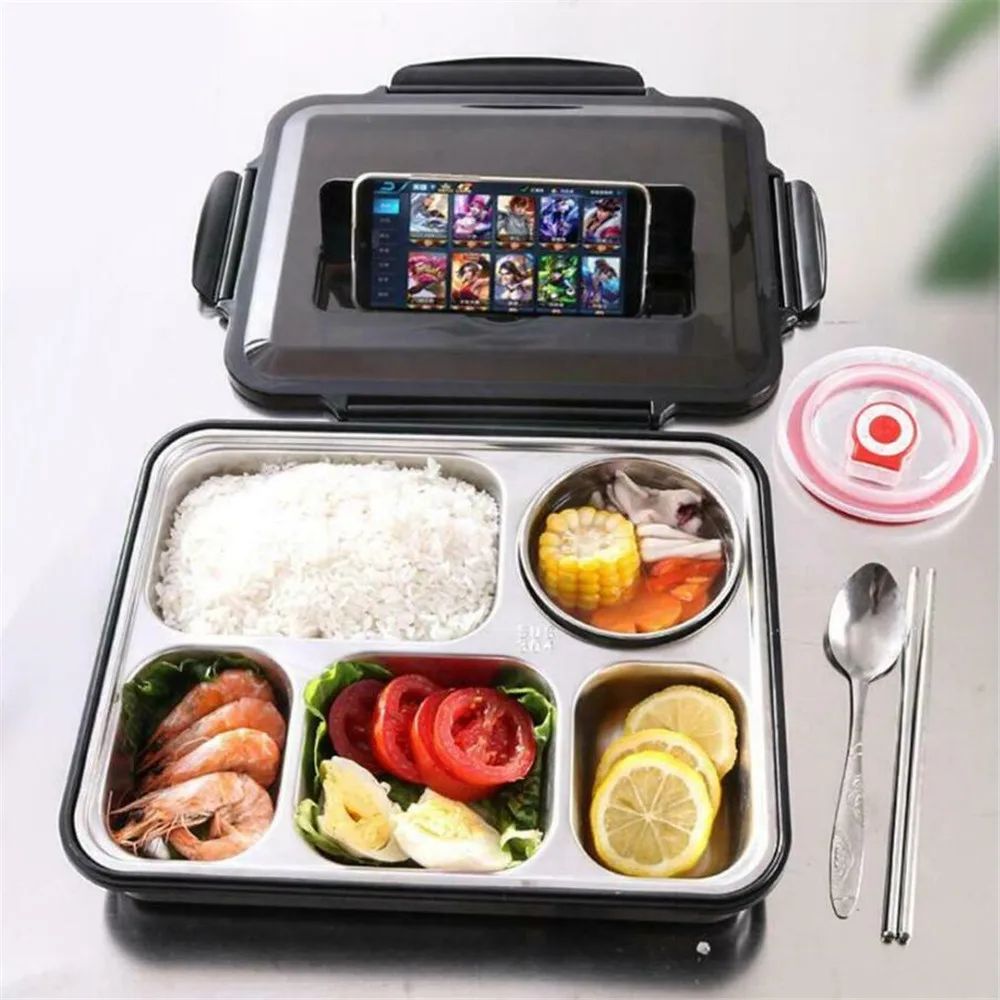 1200ML 5-grid Bento Box With Soup Bowl Cover Snack Box Stainless Steel Food-Container Multi-function Canteen Lunch Box For Kids - Color: 5 as pic