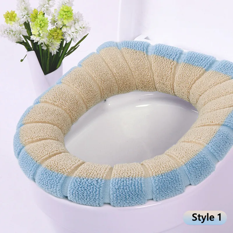 Теплое сиденье для туалета накладки удаляемый моющийся коврик для подушки принадлежности для ванной комнаты - Цвет: Style 1