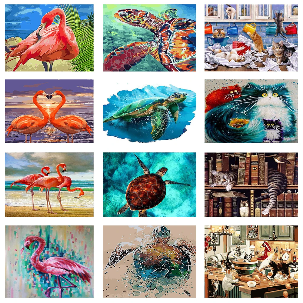 Картина по номерам для взрослых Красочные животные Черепашки рамка сделай сам