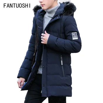 

New winter jacket in the long paragraph Slim casual hooded jacket thick warm cotton coat High quality men's clothing Black 4XL