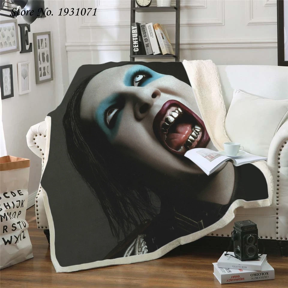 Новое Флисовое одеяло Marilyn Manson с 3D принтом для кровати толстое модное покрывало