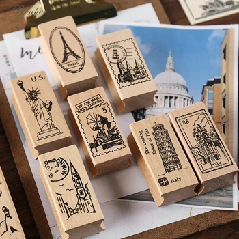 

Madifier 2pcs/set Vintage World travel stamp DIY wooden rubber stamps for scrapbooking stationery scrapbooking standard stamp