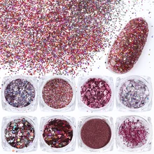 8 шт. голографический блестящий для ногтей порошок розовое золото хром пигмент пыль хлопья гвоздь блестка пайетки для поделок маникюр декор SA1506-05