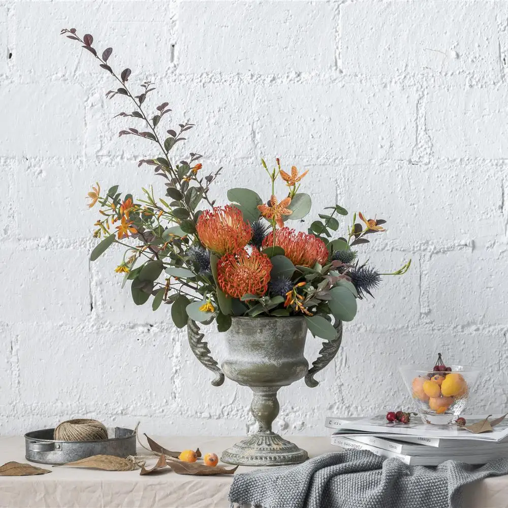 

Metal Vintage Rustic French Urn Planter Flower Pot for Craft Wedding Centerpiece Decoration Design Grail with Handle