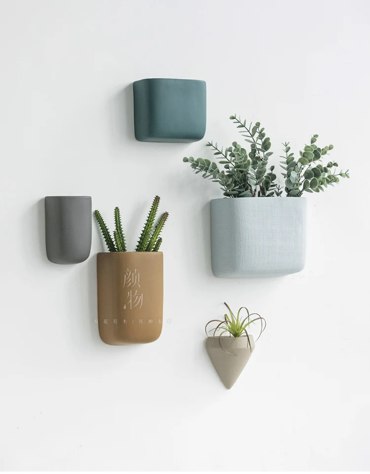 Creative Ceramic Wall Vase Home Hanging Flower Basket Decoration Adornment Solid Color Flower Holder Vases Home Decor