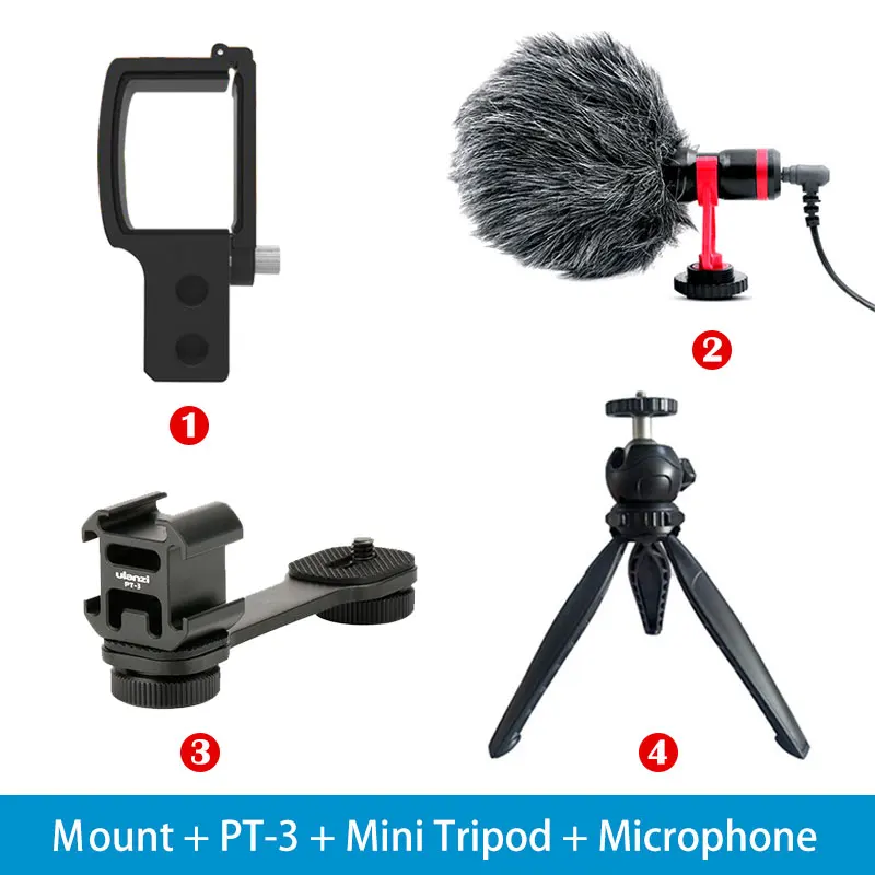 5 вариантов комплектов Удлинительное крепление микрофона 3,5 мм микрофонный адаптер мини настольный штатив Pt-3 шарнирное крепление для DJI OSMO карманные аксессуары - Цвет: Серый